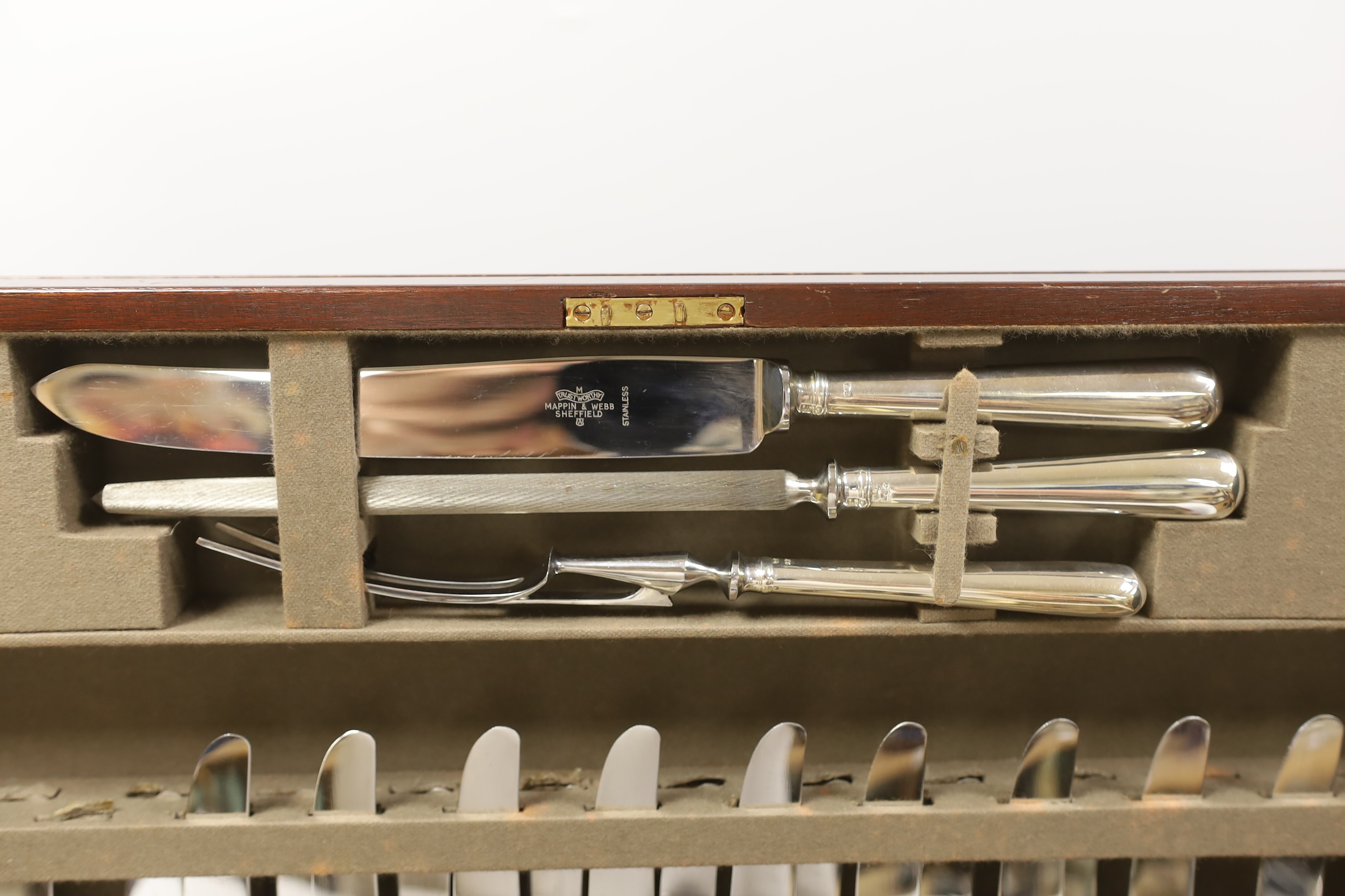 A late 1960's almost complete canteen of silver Hanoverian pattern cutlery by Mappin & Webb, comprising one hundred and nine items, Sheffield, 1964-1968